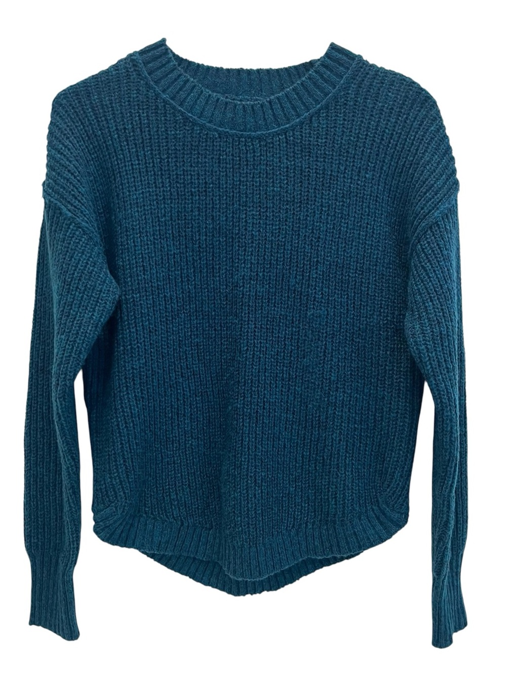 So Goods For Life Womens S Crew Neck Sweater Teal Chunky Knit Curved Hemline
